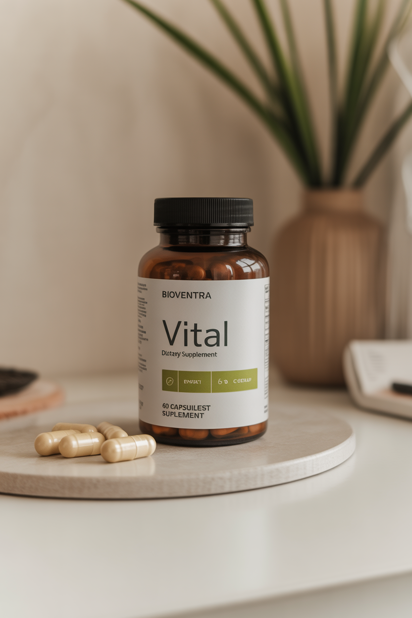 Bioventra Vital dietary supplement bottle on a neutral surface